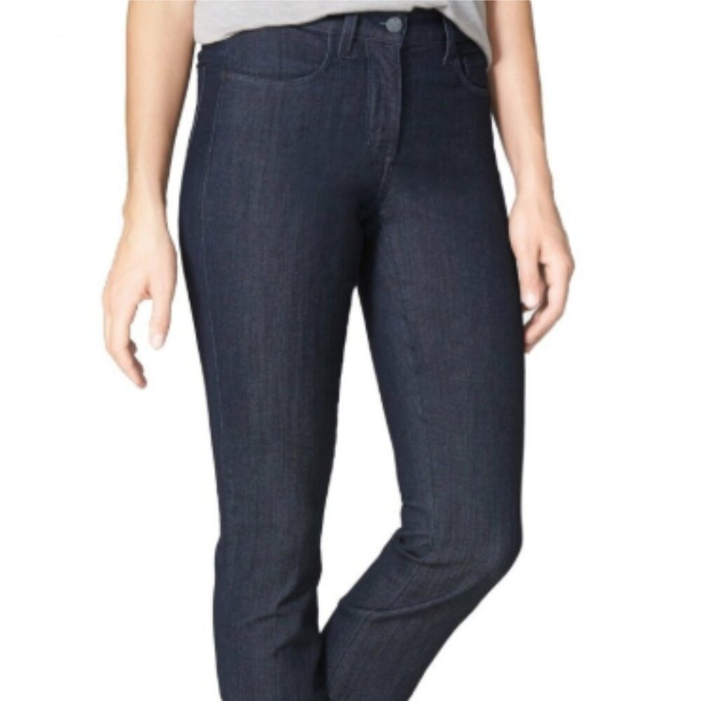 NYDJ Samantha Slim Leg Jeans Dark Enzyme Studded Back Pockets Lift Tuck Tech 18